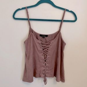 Olivaceous Faux Suede Lace Up Tank Top